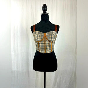 NWT Fabonics Plaid Corset Adjustable Cami Top Sz Small